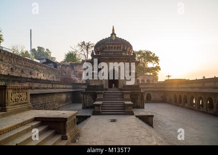 Shiva Lingam temple at Maheshwar, India. Architectural details of stone carvings. Stock Photo