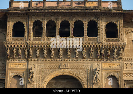 Shiva Lingam temple at Maheshwar, India. Architectural details of stone carvings. Stock Photo