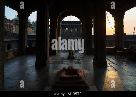 Shiva Lingam temple at Maheshwar, India. Architectural details of stone carvings. Stock Photo