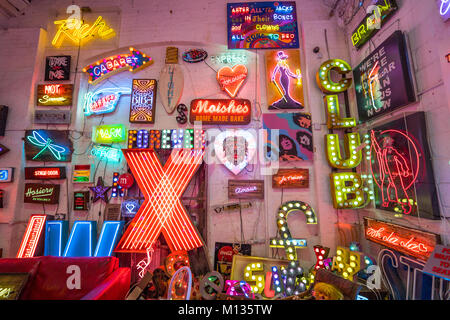 Neon signs available for hire from Gods Own Junkyard in Walthamstow, London. Photo date: Friday, January 26, 2018. Photo: Roger Garfield/Alamy Stock Photo