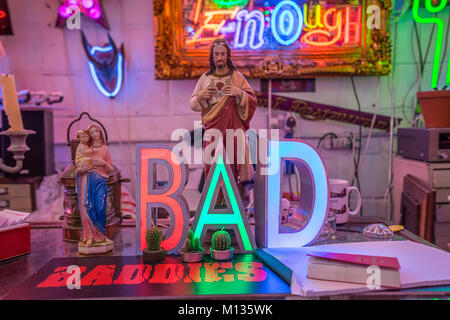 Neon signs available for hire from Gods Own Junkyard in Walthamstow, London. Photo date: Friday, January 26, 2018. Photo: Roger Garfield/Alamy Stock Photo