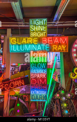Neon signs available for hire from Gods Own Junkyard in Walthamstow, London. Photo date: Friday, January 26, 2018. Photo: Roger Garfield/Alamy Stock Photo