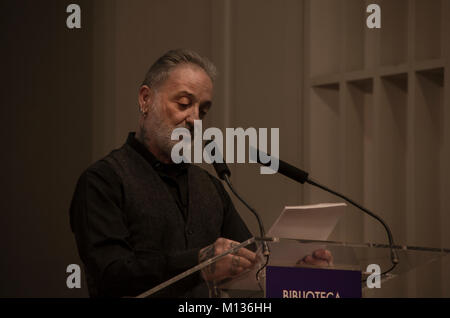 Madrid, Spain. 25th January, 2018. The famous Spanish photographer Alberto García-Alix gave a conference at the National Library in Madrid about the relationship between word and photography. Credit: Lora Grigorova/Alamy Live News Stock Photo