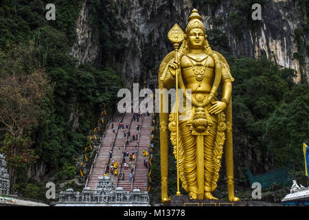 Kuala Lumpur, Malaysia. 25th January, 2018.  Murugan statue is seen at Batu cave temple in Kuala Lumpur on January 25, 2018. Malaysian Hindu will celebrated Thaipusam begin on Jan 28 until 31 this year. Credit: Samsul Said/AFLO/Alamy Live News Stock Photo