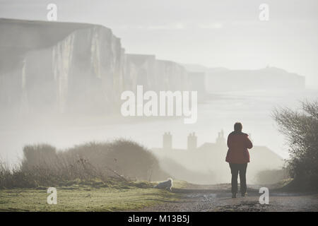 Seaford, East Sussex. 26th January 2018. Low lying mist settles in the Seven Sisters Country Park, East Sussex, Credit:  Peter Cripps/Alamy Live News Stock Photo