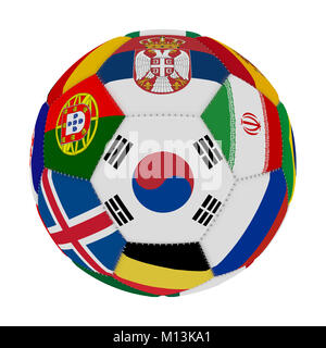 Soccer ball with the color of the flags of the countries participating in the world on football, in the middle South Korea, 3D rendering Stock Photo