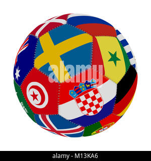 Soccer ball with the color of the flags of the countries participating in the world on football, in the middle Sweden, Senegal, Croatia and Tunisia, 3 Stock Photo