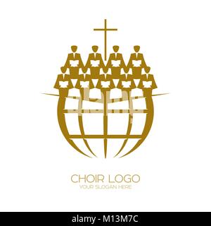 Music logo. Christian symbols. A Chorus Throughout the Earth Praises Jesus Christ Stock Vector