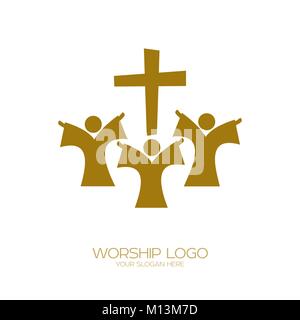 Music logo. Christian symbols. People worship Jesus Christ Stock Vector