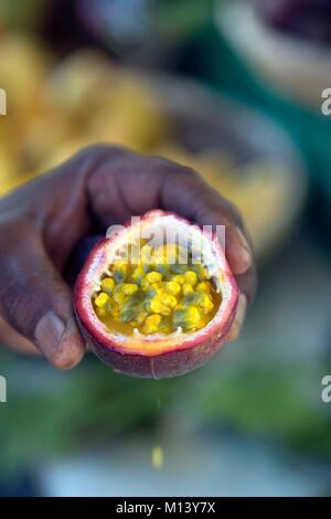 France, Reunion island, Saint Pierre, the outdoor market, passion fruit Stock Photo