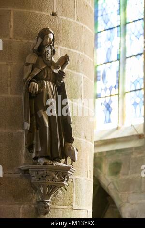 France, Finistere, Locronan labelled Les Plus Beaux Villages de France (One of the Most Beautiful Villages of France), Saint Ronan church, Saint Antoine guardian of the cattle Stock Photo