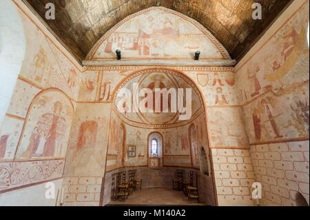 France, Orne, Saint Ceneri le Gerei, labeled the Most Beautiful Villages of France, frescoes of the Romanesque church of Saint Ceneri le Gerei of the 12th and 14th century Stock Photo