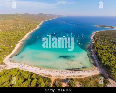 Croatia, North Dalmatia, Dalmatian coast, Zadar archipelago, Dugi Otok island, Sakarun beach (aerial view) Stock Photo