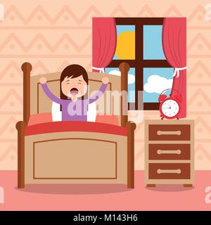 girl in bed waking up in the morning Stock Vector
