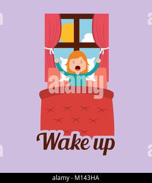 the cute girl wakes up in the morning Stock Vector