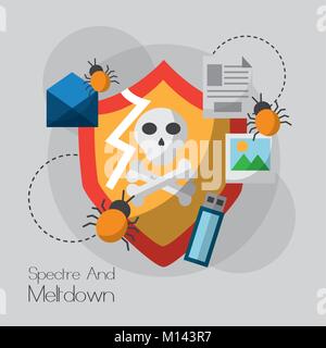 spectre and meltdown vulnerability system information virus Stock Vector