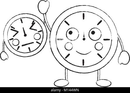 two kawaii clock character cartoon style Stock Vector