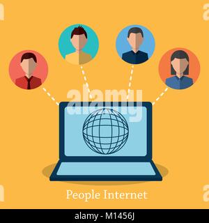 people internet laptop world globe connected Stock Vector