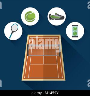 tennis court grid racket sneaker ball sport Stock Vector