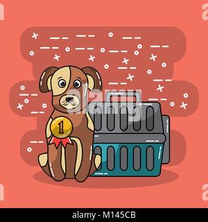 dog pet sitting with travel carrier Stock Vector