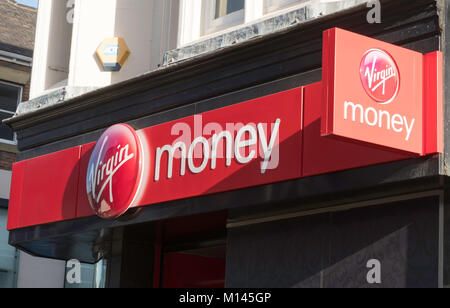 Virgin Money high street bank sign and logo, Newcastle upon Tyne, England, UK Stock Photo