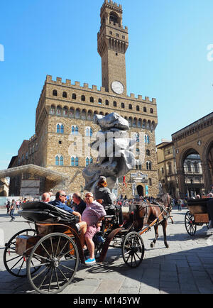 Tourist Horse carriagein old town,Palazzo vecchio,Florence Firenze Tuscany central Italy Europe, Stock Photo