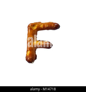 Pretzel Letter F Isolated On White Background Macro Shot Manually Detoured Stock Photo