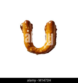 Pretzel Letter U Isolated On White Background Macro Shot Manually Detoured Stock Photo