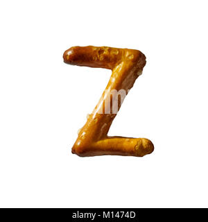 Pretzel Letter Z Isolated On White Background Macro Shot Manually Detoured Stock Photo
