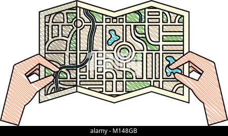 hands with paper map guide icon vector illustration design Stock Vector ...