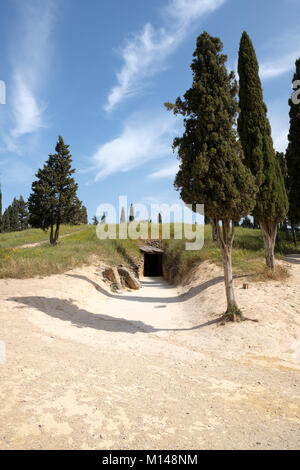 Entrance to the Viera bronze age megalithic dolmen (burial chamber) Dolmen de Viera, Antequera, Malaga, Andalusia, Spain. Stock Photo