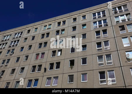 Plattenbauten, Plattenbau is a building constructed of large, prefabricated concrete slabs, Dresden, Saxony, Germany Stock Photo