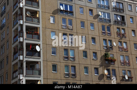 Plattenbauten, Plattenbau is a building constructed of large, prefabricated concrete slabs, Dresden, Saxony, Germany Stock Photo