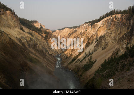 The Yellowstone River flows through the Grand Canyon of the Yellowstone. Stock Photo
