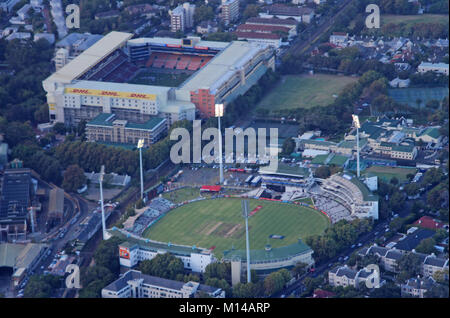 Newlands Cricket Ground and DHL Rugby Stadium from helicopter, Cape Town, Western Cape, South Africa. Stock Photo