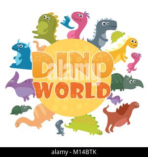 Dinosaurs world poster. Vector cartoon dinosaurs Stock Vector