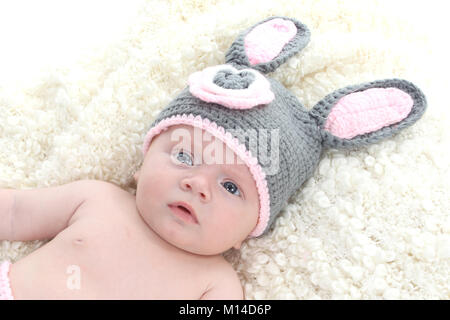 3 month old baby girl in nursery Stock Photo