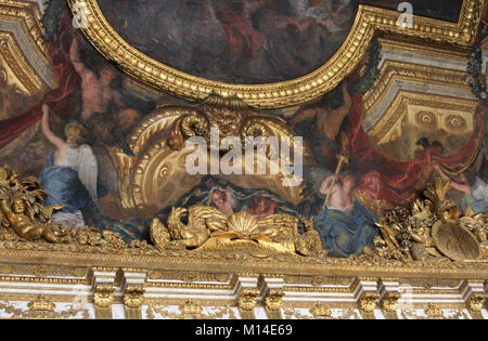 Edge of ceiling of the Hall of Mirrors, Versailles Palace, Ile-De-France, France.
