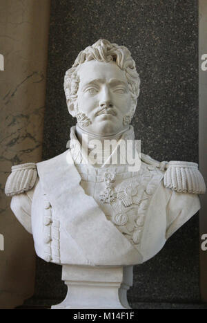 Marble bust of Marshal of the French Empire Prince Joseph Antoine Poniatowski Francois-Augustin Caunois in the Gallery of Battles, Versailles Palace,  Stock Photo