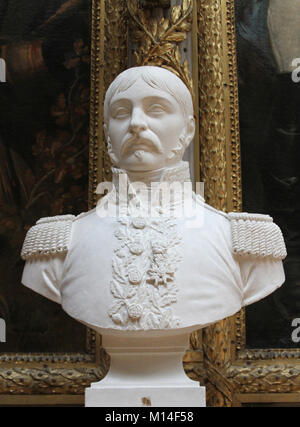 Marble bust of Brigadier General Claude-Louis-Constant Corbineau by Philippe Joseph Henri Lemaire in the Gallery of Battles, Versailles Palace, Ile-De Stock Photo