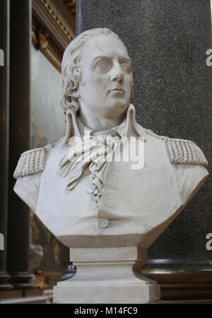 Marble bust of Vice-Admiral Francois-Paul, Count of Brueys d'Aigalliers by Jean-Jacques Flatters in the Gallery of Battles, Versailles Palace, Ile-De- Stock Photo