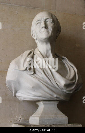 Marble bust of Francois-Marie Arouet Voltaire, 1694-1778, by Louis-Philippe Mouchy in the Stone Gallery-Galerie de Pierre, Versailles Palace, Ile-De-F Stock Photo