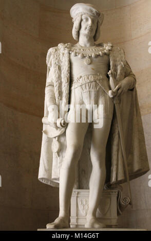 Marble sculpture statue of The Affable King Charles VIII of France,1470-1498, by Jean-Baptiste Joseph Debay in the Stone Gallery-Galerie de Pierre, Ve Stock Photo
