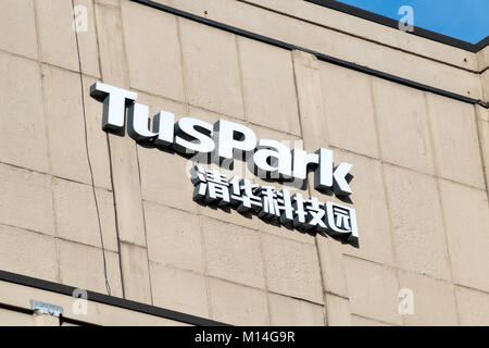 Sign outside the Chinese sponsored Tuspark business innovation centre in Newcastle upon Tyne, England Stock Photo