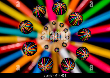 Macro Water Drops and Colored Pencils Stock Photo