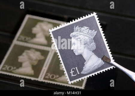 Old one-pound stamp dating from the 1970s. Stock Photo