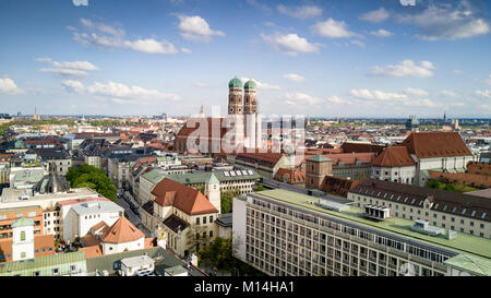 Munich aerial panorma with the most prominent landmark Frauenkirche, Bavaria, Germany Stock Photo