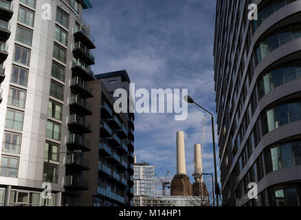 Flats and apartments at the large Chelsea Bridge Wharf development on Queenstown Road, near Battersea Power Station, on 22 January 2018, in south London, England. Stock Photo