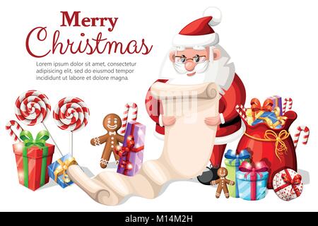 Merry Christmas 2020 font banner with cute Santa Claus on white