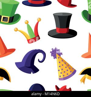 Seamless pattern fun carnival festive collection of cute celebration and disguise hat vector illustration on white background website page and mobile  Stock Vector